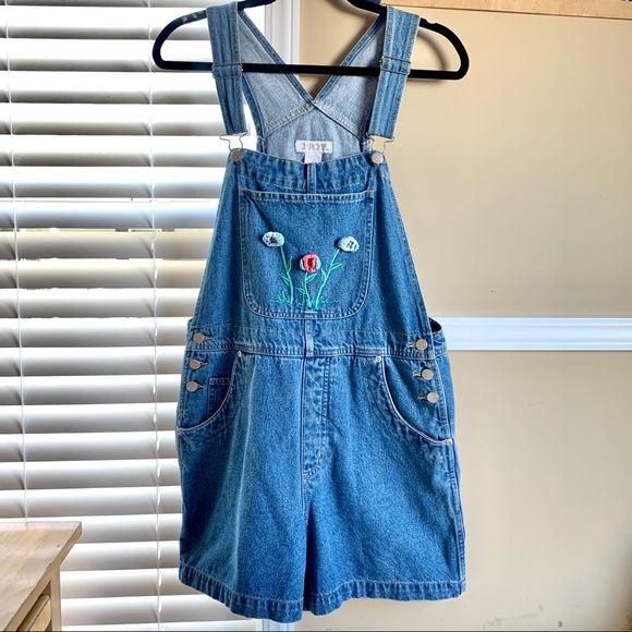 Cherokee Pants - 90’s VTG Denim Overalls Shorts Flowers Side Button